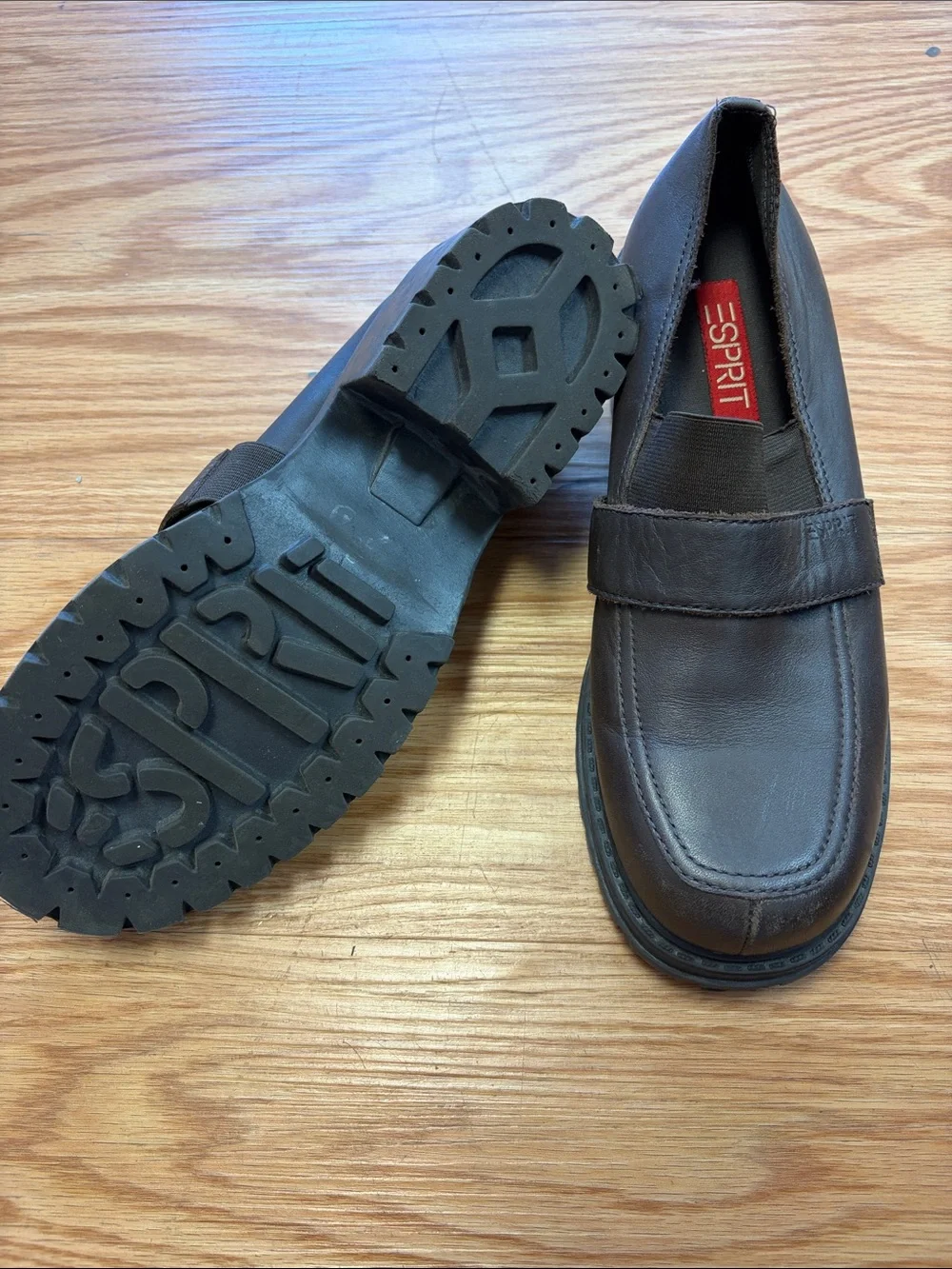 Vintage 1990’s Esprit Chocolate Brown Leather Slip-On Chunky Loafers